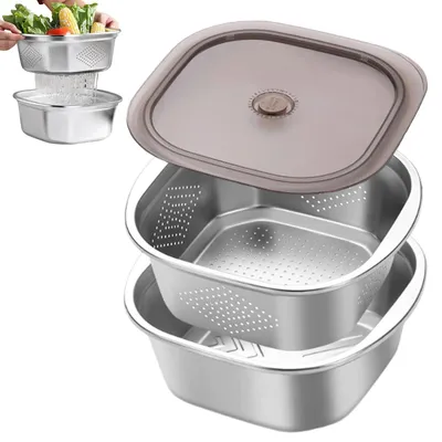 Edelstahl-Siebschüssel 4600 ml mit Deckel, 2-in-1, spülmaschinengeeignet