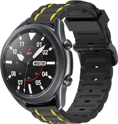 Produktbild von Strap-it Samsung Galaxy Watch 3 45mm Sportschnallenarmband (Schwarz/Gelb)