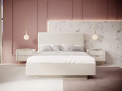 Produktbild von GrainGold Doppelbett Latina 160x200 cm - Bett 160x200, Holzbett mit Bettkasten & Holzrahmen - Bett Beige