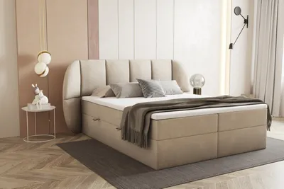 Produktbild von Bilbao Boxspringbett 160x200 mit Bettkästen H3 Pocket Matratze Kopfteil mit Dekorative Ohren Beige