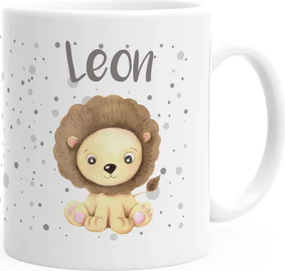 Produktbild von Kindertasse Kunststoff Löwe personalisierte Namenstasse für Kinder Jungen SpecialMe® weiß Kunstoff-Tasse