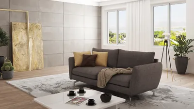 Produktbild von S-STYLE MÖBEL - Modernes Sofa 3-Sitzer Frema mit Silber Metall Füßen aus Braun - Khaki Luxusmicrofaser, B/T/H: 172 cm/ 92 cm/ 87 cm