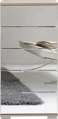 Produktbild von Schlafzimmer Schubkastenkommode in Eiche sägerau Nb. mit Spiegelfront ELSTRA-43, B/H/T ca. 49/102/41 cm