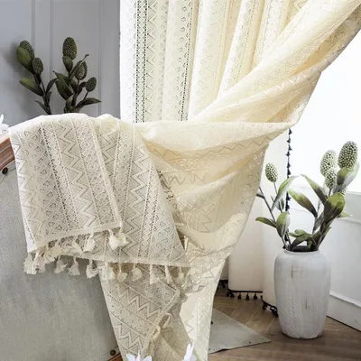 Zdjęcie produktu dla Komplet zasłon w stylu boho, beżowy, 2-częściowy, 140 x 150 cm, do salonu