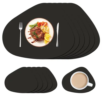 Platzsets abwaschbar Leder 6er-Pack L+S Schwarz