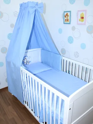Produktbild von Primawela Baby Bettwäsche Set mit Applikation- 6 teiliges Set mit Vollstoff Himmel Bettset Nestchen -11.Bärchen Mond-Blau