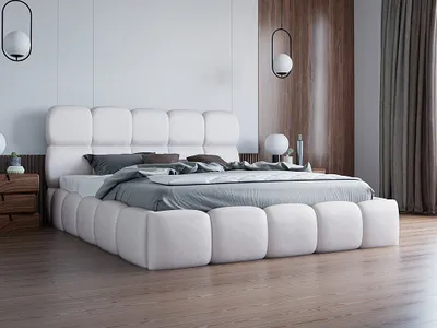 Produktbild von FURMEB24 - 180 x 200 cm - NOE - Čalouněná postel s roštem a dřevěným rámem - Manželská postel s vysokým čelem - Bez matrace