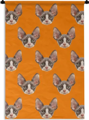 Produktbild von MuchoWow® Wandteppich Wandbehang Katze - Orange - Muster 90x135 cm Tapisserie Dekoration Wandtuch - Baumwolle - Wandskulptur
