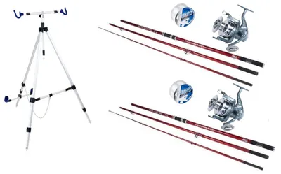 Produktbild von X2 Strand-Angelruten-Set Pro 2-Rod – 2x Strandrute – 2x Rolle – Strandhalterung – 2x Angelschnur – 2 Ruten