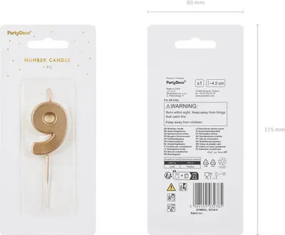 Image de Chiffre 9 bougie d'anniversaire, or, 5,5cm