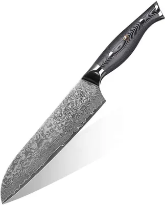 Produktbild von Santokumesser Küchenmesser Carbon Damast-Klinge Damastmesser Messer 62 Lagen V10 Stahl