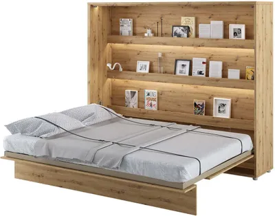 Produktbild von Furniture24 Schrankbett Bed Concept Lenart, Wandklappbett mit Lattenrost, V-Bett, Wandbett Bettschrank Schrank mit integriertem Klappbett Funktionsbett BC-14, 160 x 200 cm, Artisan Eiche, Horizontal
