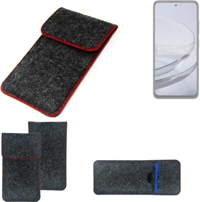 Produktbild von K-S-Trade Handy Schutz Hülle kompatibel mit ZTE Axon 60 Schutzhülle Handyhülle Filztasche Pouch Tasche Case Sleeve Filzhülle dunkelgrau roter Rand