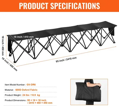 Productafbeelding van Campingstoel - Vouwstoel - Campingstoel opvouwbaar - Campingstoel opvouwbaar - 8Zits - Sideeline Bank Stoel