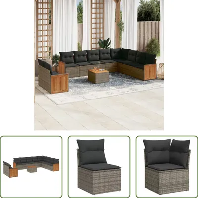 Produktbild von The Living Store 11-tlg. Garten-Sofagarnitur mit Kissen Grau Poly Rattan