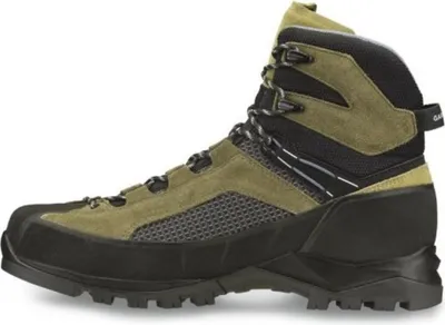 A side view of a hiking boot.