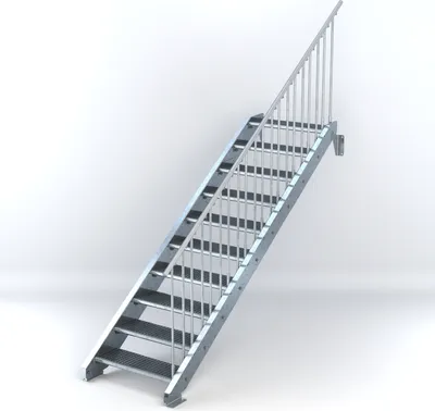 Produktbild von Stahltreppe 10 Stufen bis Höhe 200 cm, Laufbreite : 80 cm Geländer rechts ST 1 (31 / 31 mm)