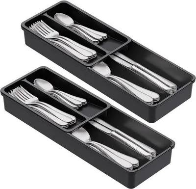 Image de Kit de rangement à double compartiment pour 2 séparateurs, pour la boîte à couverts de cuisine, noir