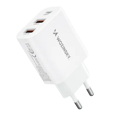 Obrázok produktu pre Wozinsky rýchlonabíjačka 30W USB-C / 2 x USB-A nástenná nabíjačka - biela 100-240 V