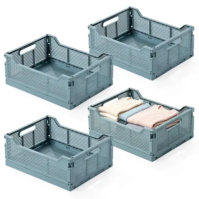 Immagine prodotto di Set di 4 contenitori pieghevoli in plastica, dimensioni 40 x 30 x 15,5 cm, ideali per l'organizzazione