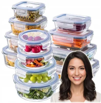 Produktbild von 12-teiliges Lunchbox-Set aus Glas, auslaufsicher, BPA-frei