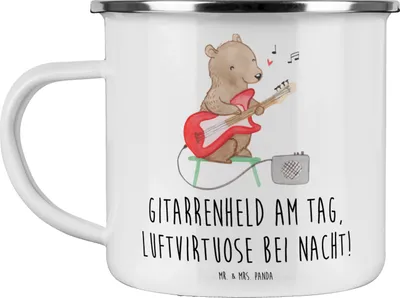 Produktbild von Mr. & Mrs. Panda Teetasse Gitarrenheld - Weiß - Geschenk, Teebecher, Freiheit, Abenteuer, Leidenschaft, Elektrisch, Emaille Tasse, Liebe, becher, Pott, Musiker, Lernen