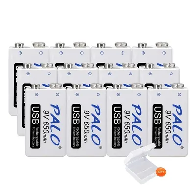 Obrázok produktu pre 9V dobíjacia lítiová batéria, kapacita 650 mAh, nabíjanie cez USB, 12 kusov, 9V