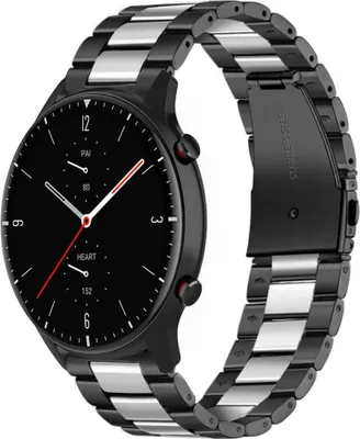 Produktbild von Strap-it Stahlarmband - Kompatibel mit Amazfit GTR 2 Armband Ersatzarmband Edelstahl - Gliederarmband mit Faltschließe - Hochwertiges Material - für Smartwatch 22mm Armband Schwarz / Silber