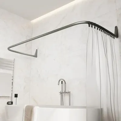 Produktbild von Erica Duschvorhangstange L-form & U-form - 4-in-1 System für Badewanne oder Dusche - Duschstange Ecke - Stahl mit Pulverbeschichtung - Ohne Deckenhalt