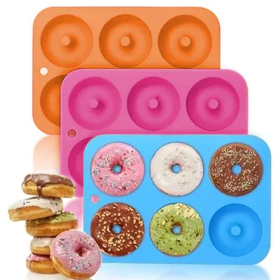 Silikon-Donutbackform, 3er-Set, 6 Mulden, antihaftbeschichtet