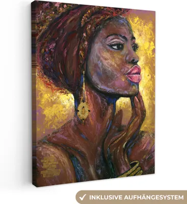 Produktbild von MuchoWow® - Leinwandbilder - Gemälde - Ölgemälde - Gold - Frau, Wandbild, Wanddeko Bilder Wohnzimmer, 60x80 cm