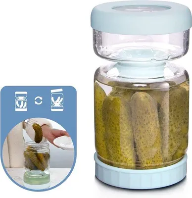 Produktbild von Glaskeramik Augurkgeleider mit Sieb, 1000 ML Augurkgefäß, Oli- und Gurkenspaltensystem, Lekvrij Luchtdicht Verschluss und Kühlschrank
