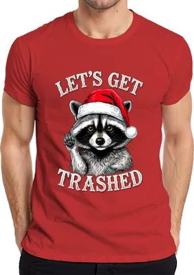 Produktbild von LET'S GET TRASHED Weihnachtswaschbär Weihnachtsmütze Party lustig Herren T-Shirt, Rot, 3XL