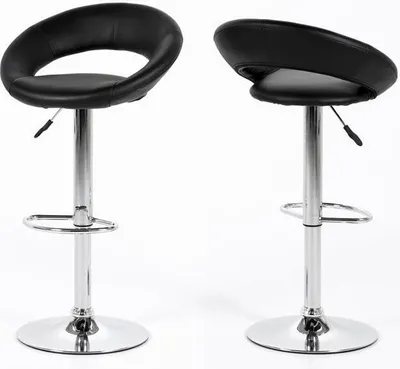 Image de Plus Tabouret de bar en similicuir, noir, avec pied chromé, hauteur réglable.