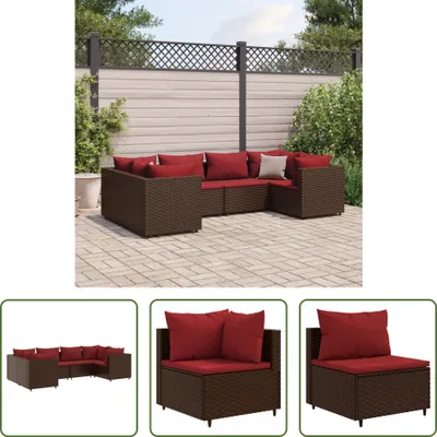 Produktbild von The Living Store 6-tlg. Garten-Lounge-Set mit Kissen Braun Poly Rattan