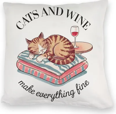 Produktbild von Katzen & Wein Kuschelkissen für Katzen- und Weinliebhaber