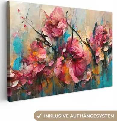 Produktbild von MuchoWow® - Leinwandbilder - Kunst - Blumen - Rosa - Rosen - Natur, Wandbild, Wanddeko Bilder Wohnzimmer, 30x20 cm