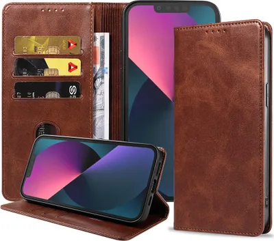 Image de Smartphonica iPhone 13 Mini
  Etui en similicuir avec fermeture magnétique et porte-cartes Housse de livre -
  Marron foncé
