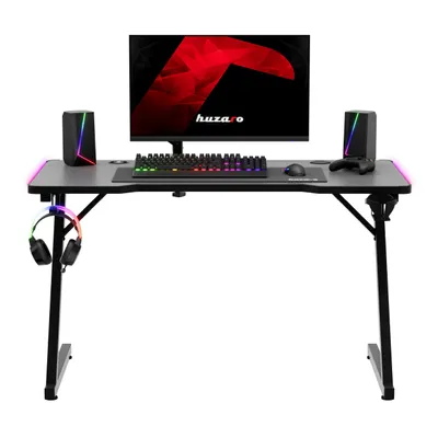 Produktbild von huzaro Hero 2.5 | RGB-Beleuchtung LED Tisch Schreibtisch | Getränkehalter Kopfhörerhalter | USB-Ladeanschluss | Carbon Tischplatte 120x60cm | Schwarz