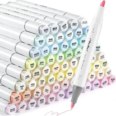 Obrázek produktu pro Lihové fixy OHUHU oboustranné Brush & Chisel, 96 ks pastelové + blender
