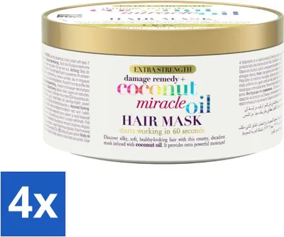 Productafbeelding van OGX Kokosolie Haarmasker – Intensief verzorgend – Voor beschadigd haar – 300 ml - Voordeelverpakking - 4 stuks