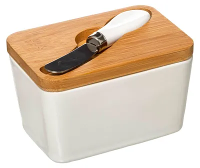 Produktbild von 5Five Simply Smart Butterdose mit Streichmesser, Butterschale, Keramik, Bambus, 13.5 x 9.3 cm, 179609