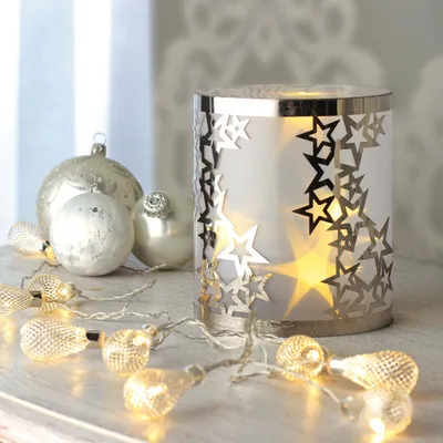 Produktbild von LED Kerzenhalter Windlicht Metall Sterne rund Kerze Licht Deko Weihnachten