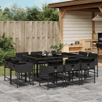 Produktbild von Möbel 11-tlg. Garten-Essgruppe mit Kissen Schwarz Poly Rattan - Gartenmöbelgarnituren 3211387