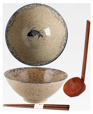 Produktbild von Ramen-Schalen-Set aus japanischer Keramik mit Löffel 1200ml Kupferschale Müslischale Salatschale