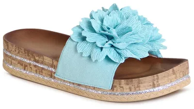 Produktbild von topschuhe24 3065 Damen Plateau Pantoletten Glitzer Sandalen, Farbe:Türkis, Größe:38 EU