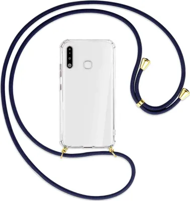 Produktbild von Handykette Backcover-Schutzhülle mit Band (Metall goldfarben) für Samsung Galaxy A70e - dunkelblau