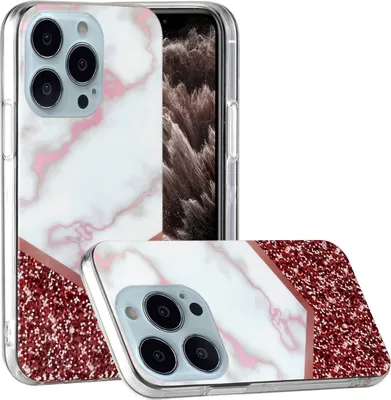Produktbild von CLM-Tech Hülle kompatibel mit Apple iPhone 13 Pro Max - TPU Silikon-Hülle Case Schutzhülle Handyhülle - Marmor, Glitzer rosa weiß mehrfarbig