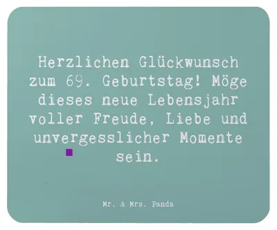 Produktbild von Mr. & Mrs. Panda Mauspad Spruch 69. Geburtstag Glückwunsch - Meeresbrise - Geschenk, Mouse Pad, mausteppich, Geburtstagsgeschenk, Meilenstein, mousematte, Herzlichen