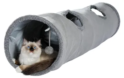 Produktbild von Lustiger faltbarer Katzentunnel mit Ball, raschelnder Tunnel, Spieltunnel für Katzen, 130 cm x 30 cm, grauer Tunnel für Hauskatzen